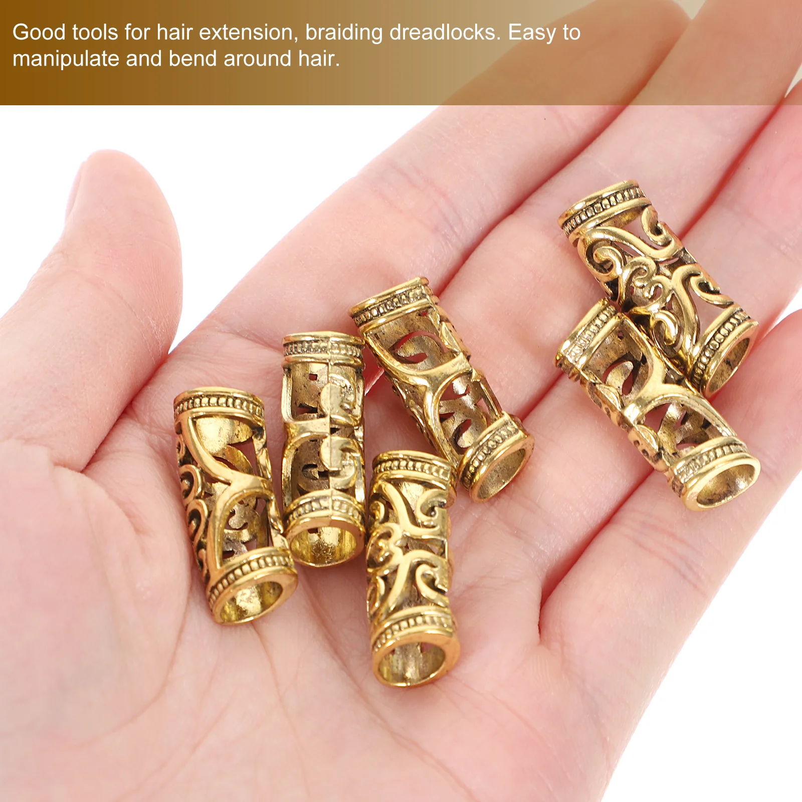 

6Pcs Alloy Dreadlock Cuffs Hair Rings Unique Resistant for Party Photo Wedding Bridal Prom Decor Dreadlock Ring