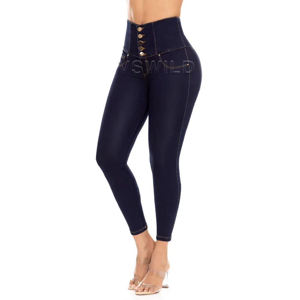 Colombian Butt Lift High Waist Jeans With Internal Girdle Hiigh Waisted Leather Jeans Large Buttocks With Zipper Access Control