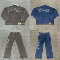 Retro Hole Letter Denim Jacket American Street Style Casual Loose Outerwear for Men Breathable Wear-Resistant Windproof Zippe...