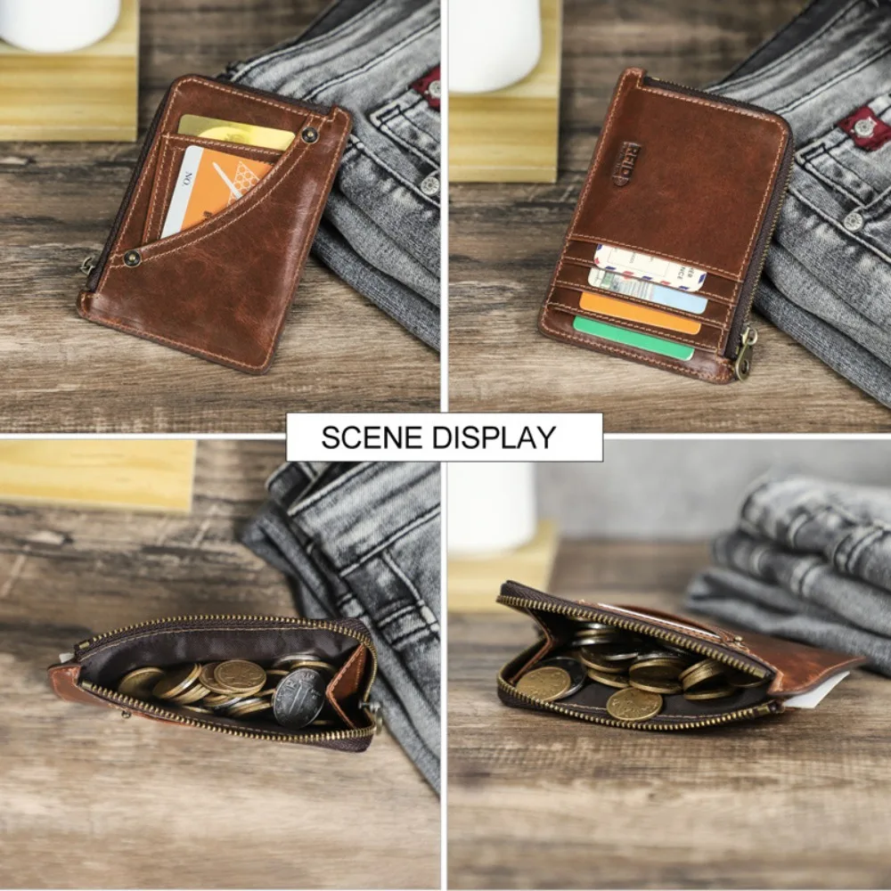 Retro oil leather Super Bank card holder RFID anti-theft swiping genuine leather high-end business coin purse