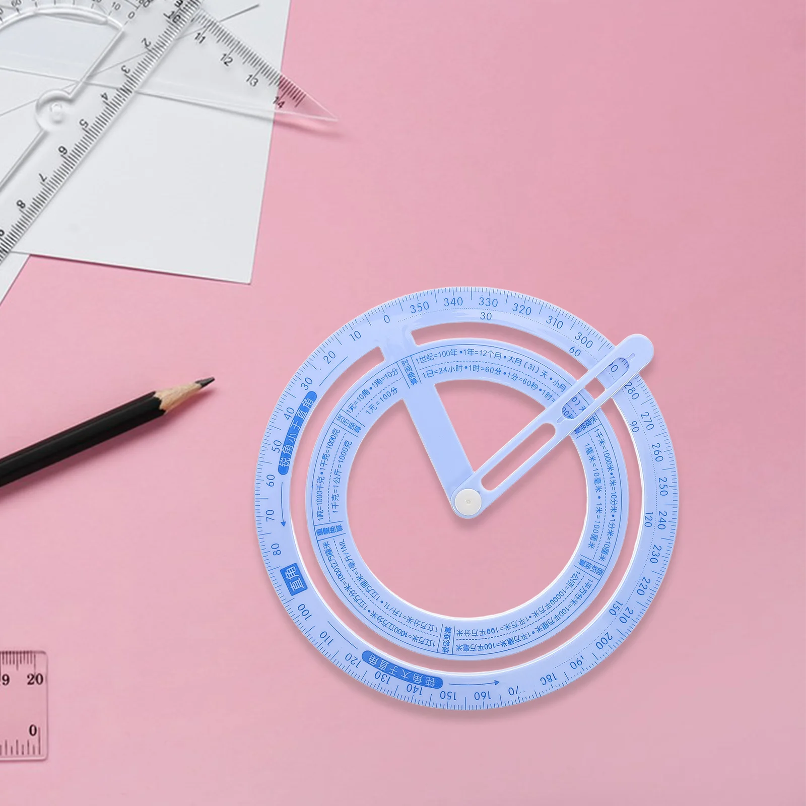 4Pcs Circular Protractor with 360 Degree Rotating Indicator Clear Engraved Scale Ruler for Accurate Angle Finding Drawing