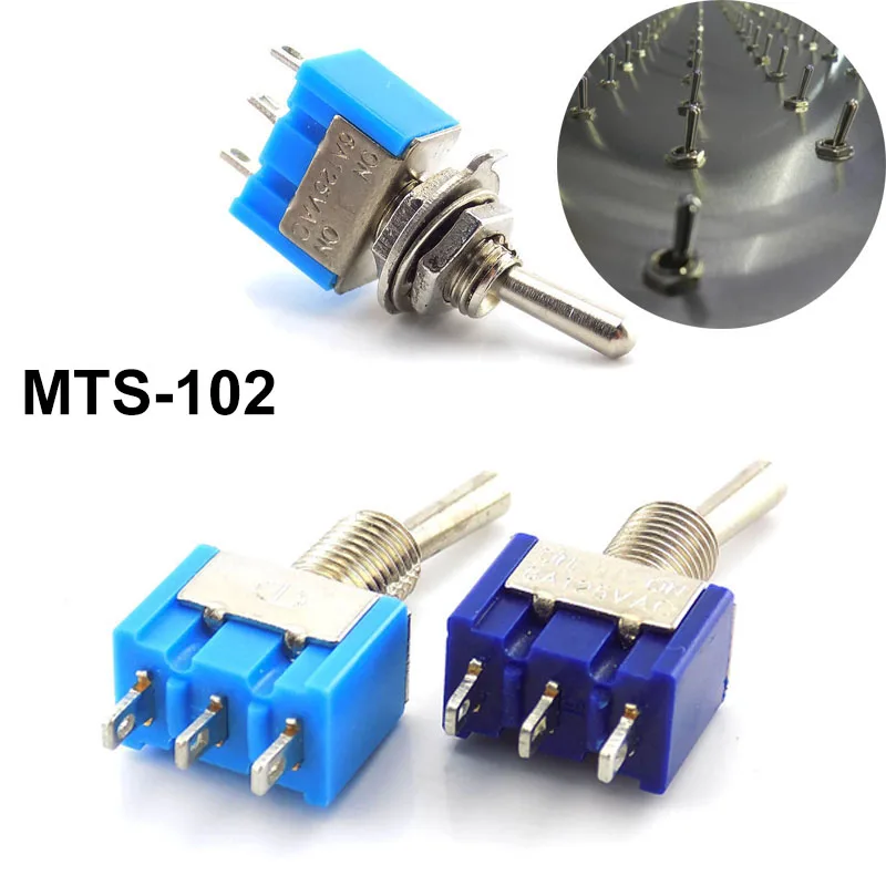 5pcs Mini MTS-102 3-Pin SPDT ON-ON 6A 125VAC Miniature Toggle Switches MTS102 Blue Mounting Miniature Shook