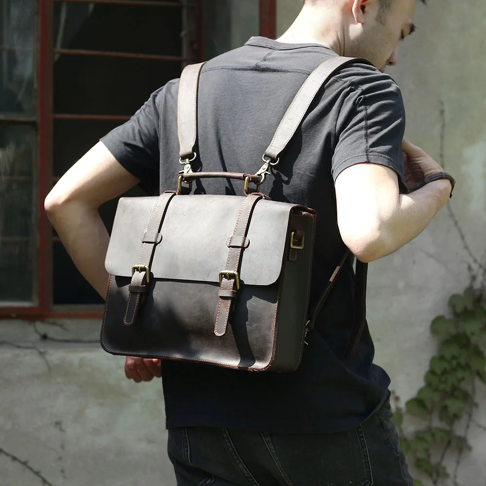 S.WORKER Echtleder-Aktentasche für Herren | Vintage Büro-Handtasche Laptop-Tasche – Detail 5