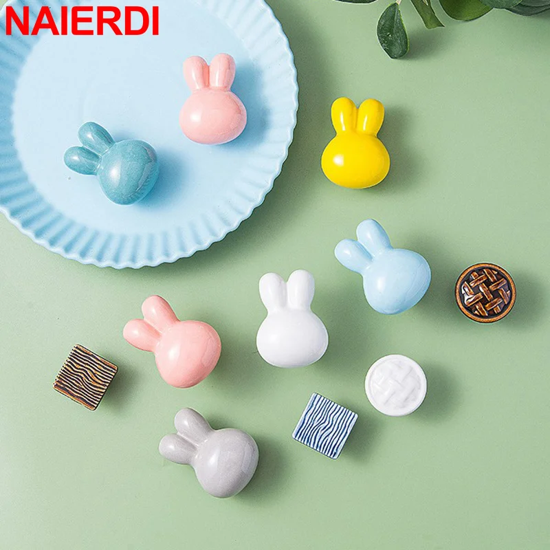 

NAIERDI 2PCS Cartoon Rabbit Ceramic Cabinet Knobs Cute Children Room Wardrobe Handle Garden Door Handle Cabinet Handles for Kids