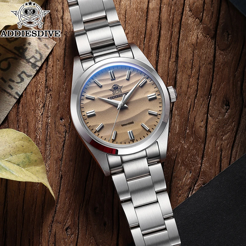 ADDIESDIVE Quartz Watches for Men Waterproof Diver Analog Watch Steel Bubble Mirror Glass Sand Dial Luxury Business Wristwatches