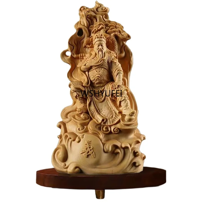 Wooden Loyalty Guan Gong Figure Statue Solid Wood Carving China Guan Yu Home Room, Office Decoration Art  Accessories 1pcs