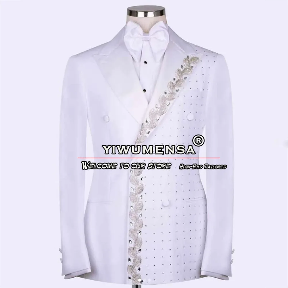 Traje blanco a medida para hombre, conjunto de chaqueta y pantalones de doble botonadura, esmoquin Formal para novio, boda, cena, fiesta y graduación, 2 piezas