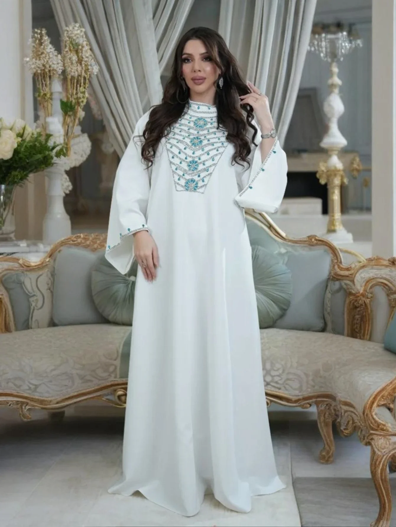 

Ид женское платье Абая мусульманский Рамадан Джалабия вечерние платья с бриллиантами Дубай длинный халат Марокко Кафтан Ислам Vestidos Largos 2025