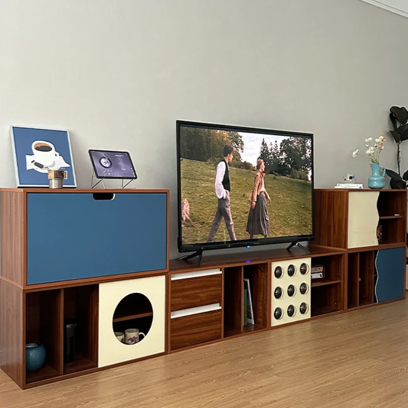 

Medieval retro TV cabinet small apartment living room storage storage module cabinet storage combination