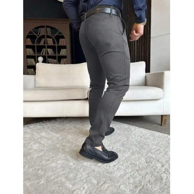 بسيطة عارضة الرجال كيت السراويل اللون الخريف Sle مزدوجة الشق واسعة الساق طوق مسطح لا زر الشباب Faion #2