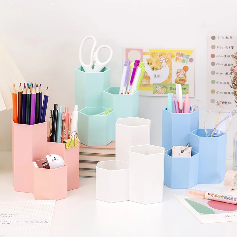 3 Lattices Pen Holder Desk Organizer Pencil Storage Box School Office Stationery Pens Storage Brush Stand Storage Box