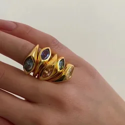 Colored eye stone rings stainless steel rings for women simple dainty elegant stainless steel jewelry new in