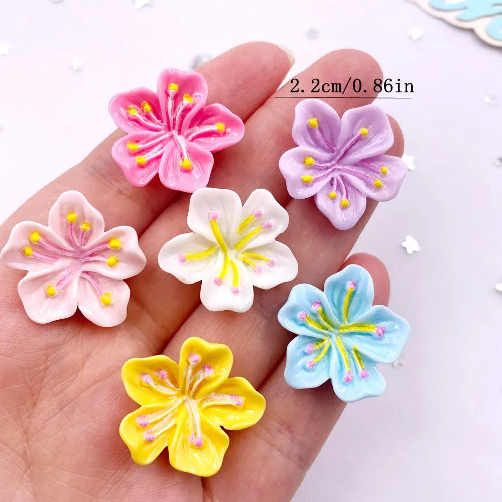 20PCS Mixed Resin 3D Colorful Painted Kawaii Peach Blossom Flat back Stone Figurines Scrapbook DIY Bow Decor  Accessories Crafts