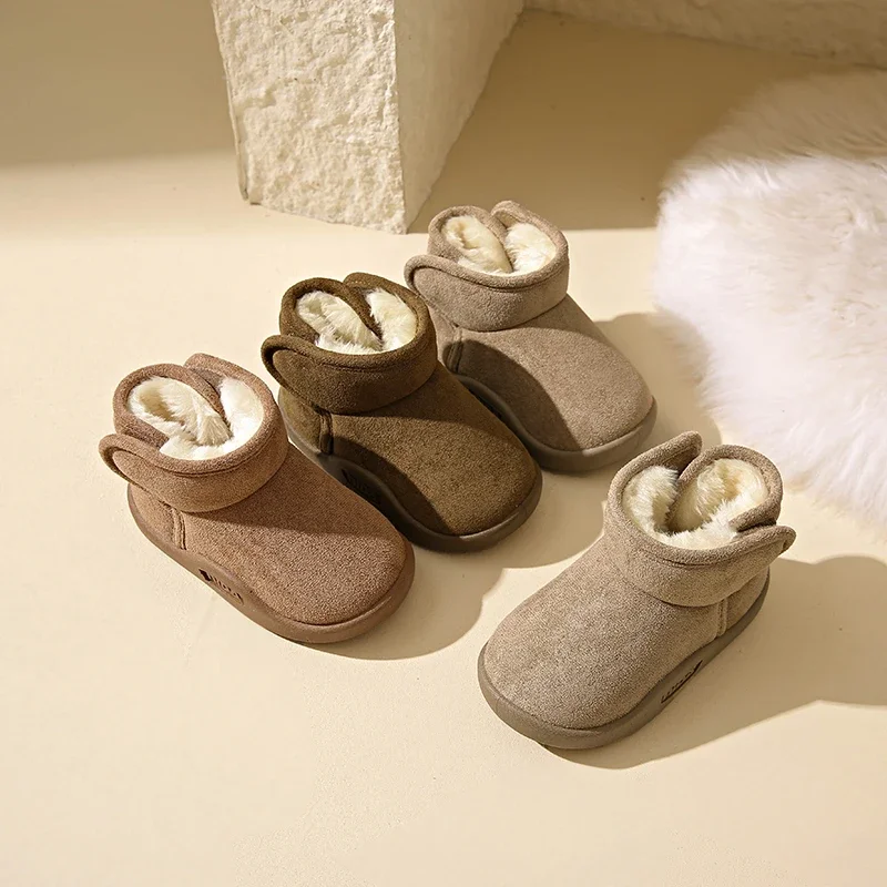 

2025 зимние новые модные детские повседневные ботильоны из хлопка для девочек, нескользящая универсальная обувь в корейском стиле с мягкой подошвой