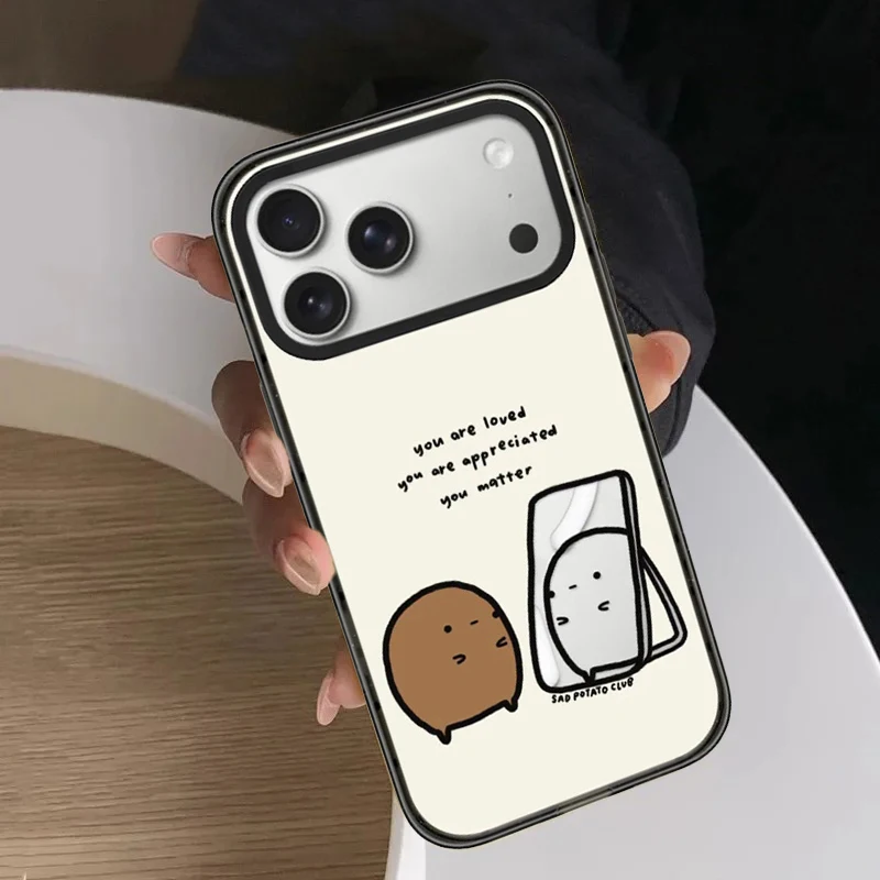 

Cartoon Mirror Potato Impact Black Border Magnetic Cover for IPhone 12 13 14 15 16 17 Pro Max Case for IPhone 17 Air