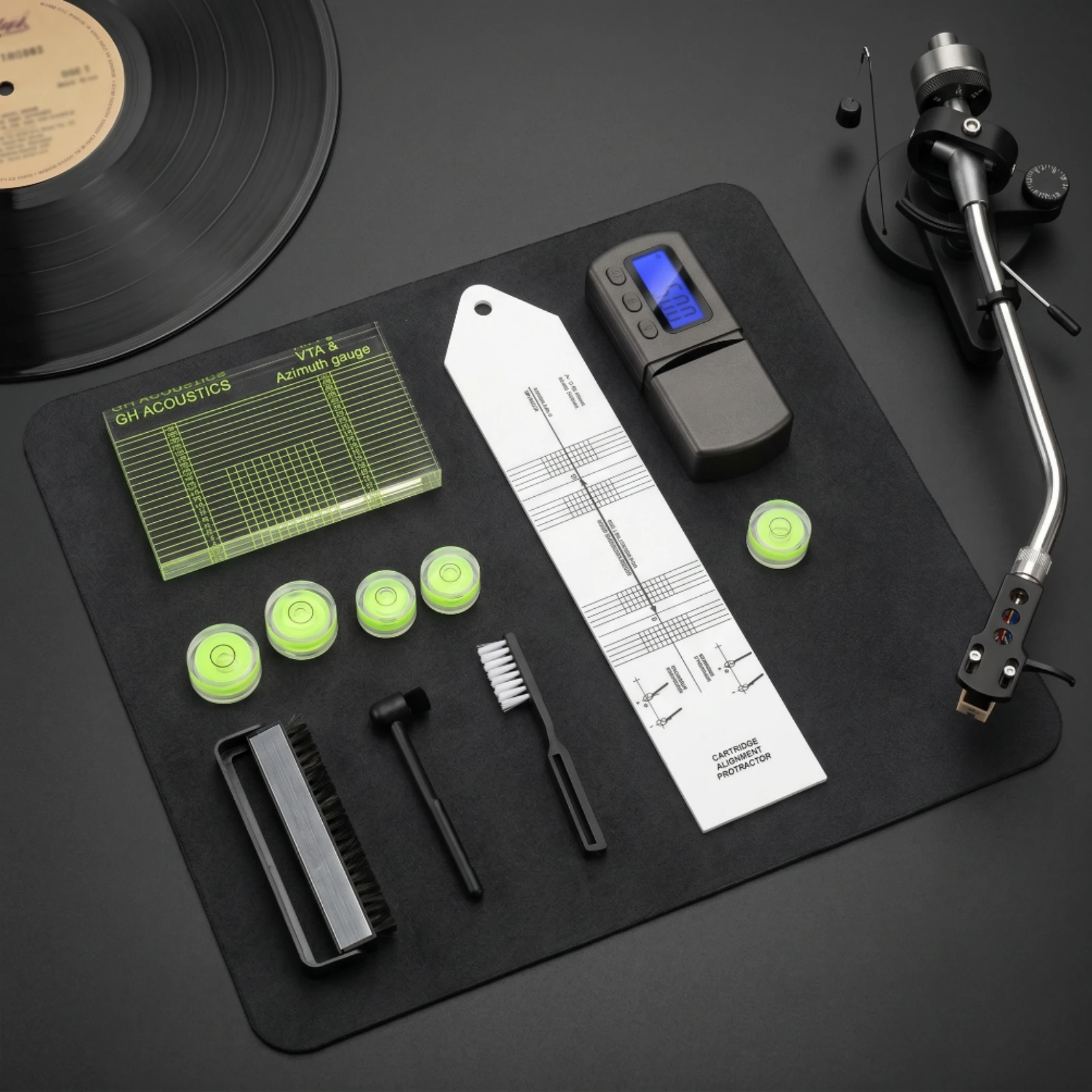 Turntable Calibration Tool Kit Accurate Cartridge Alignment Protractor Stylus Force Gauge Compact Azimuth Gauge Easy to Read