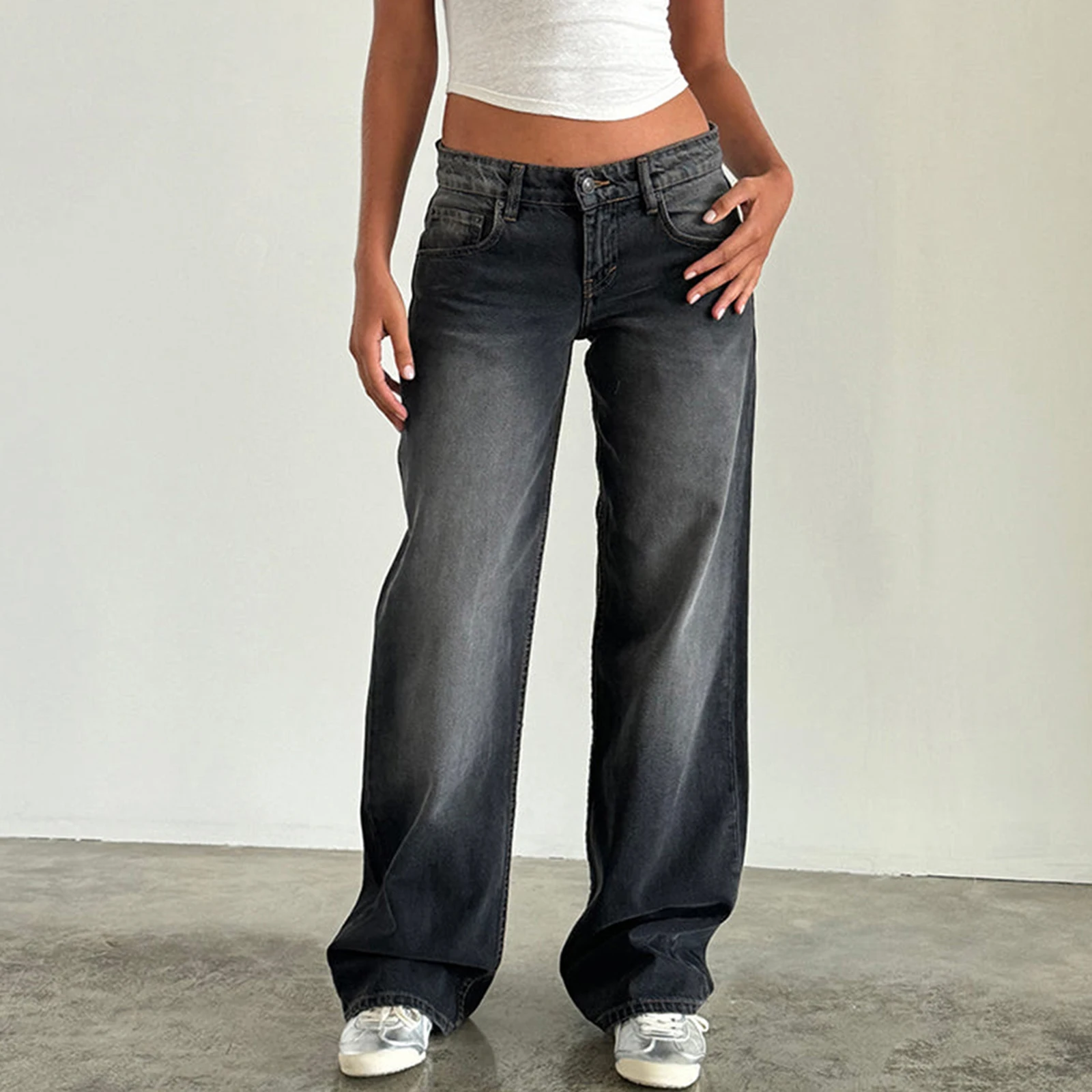 

y2k Jeans Vintage Loose Low Rise Straight Denim Trousers Streetwear 2000s Mom Jeans Women Casual Jeans Streetwear