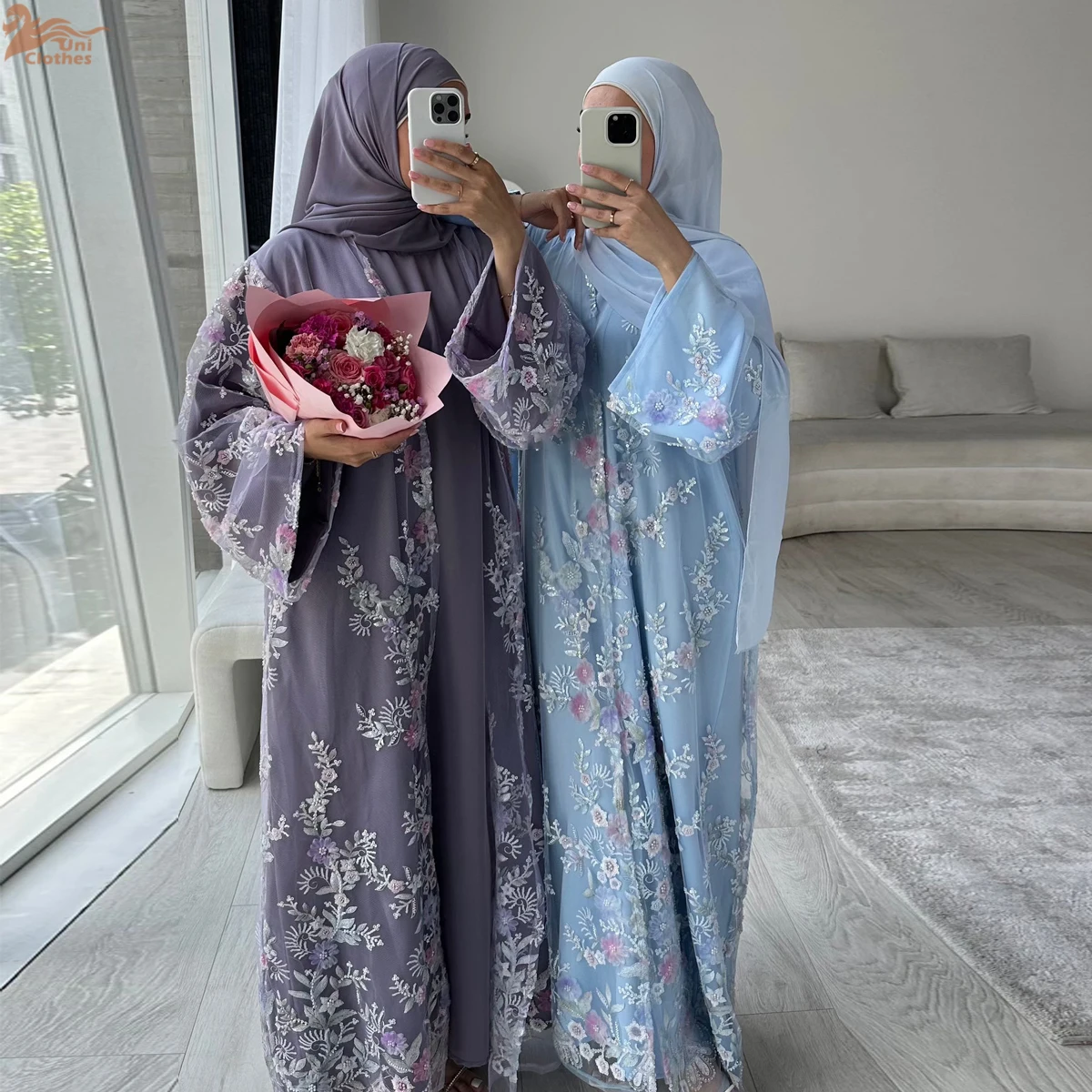 

Uni Abaya Factory Custom Роскошное Ид Исламское Кимоно Мусульманское Женское Платье 3D Текстурированное Цветочное Скромное Великолепное Дубай Абая 2025