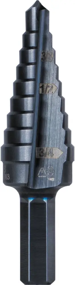 

Сверло ступенчатое двухканавочное # Набор насадок 3,1/4–3/4 дюйма с легко читаемыми разметками и целями, шестигранный хвостовик 3/8 дюйма