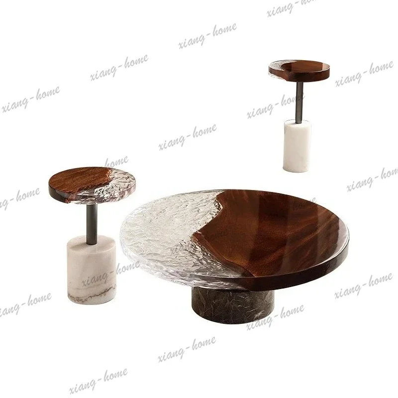 Solid Wood Round Coffee Table Walnut Wood Furniture LivingRoom Table Italian Charm Minimalism Art Natural Marble Tables High-end
