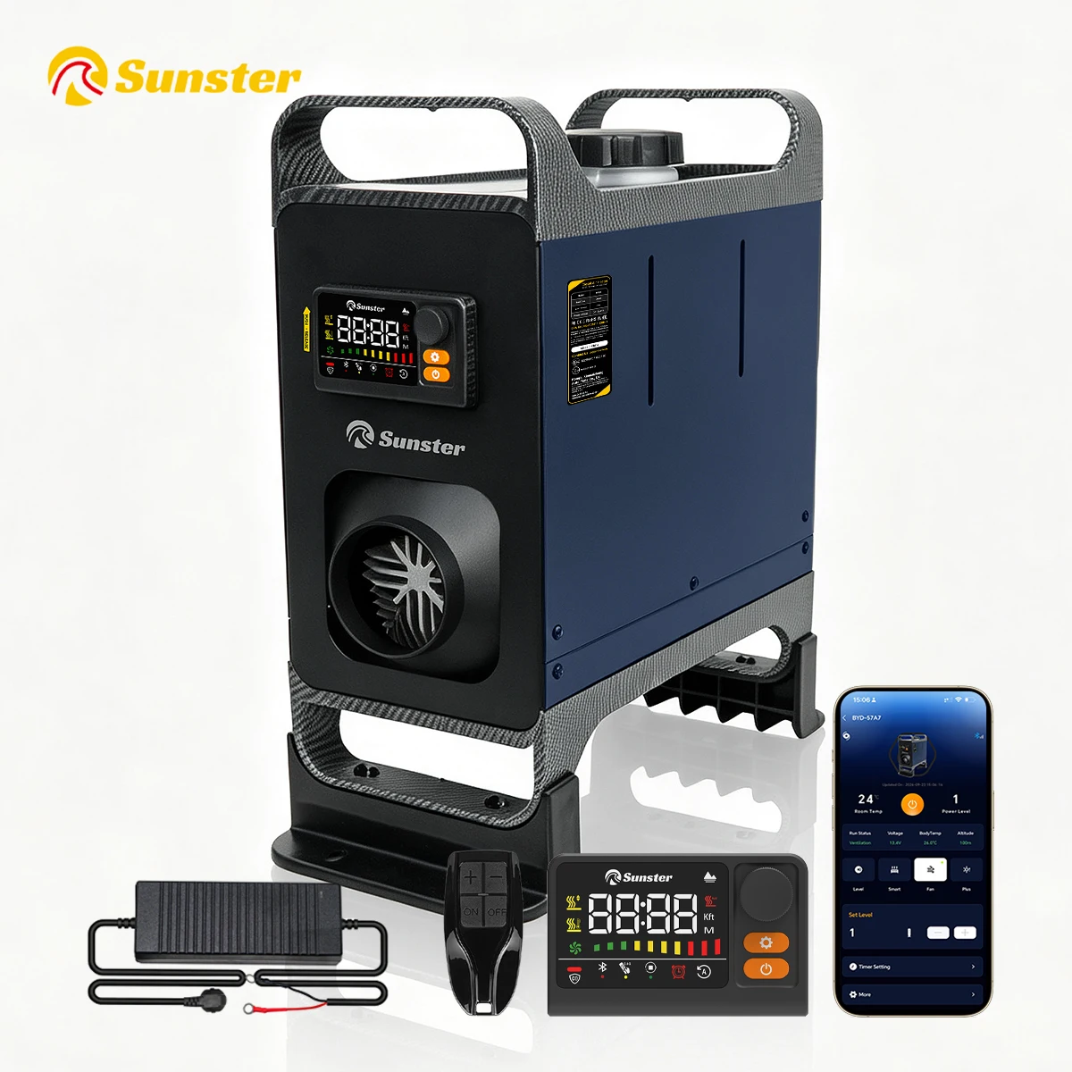 8KW Sunster TR B2 Dieselheizung 12V 24V 220V AC/DC Dual-Modus LCD APP Bluetooth Fernbedienung 5L Tank Geräuscharmer 35dB Leiser Betrieb Auto Start Stop Komplettset für LKW, Wohnmobil, Boot