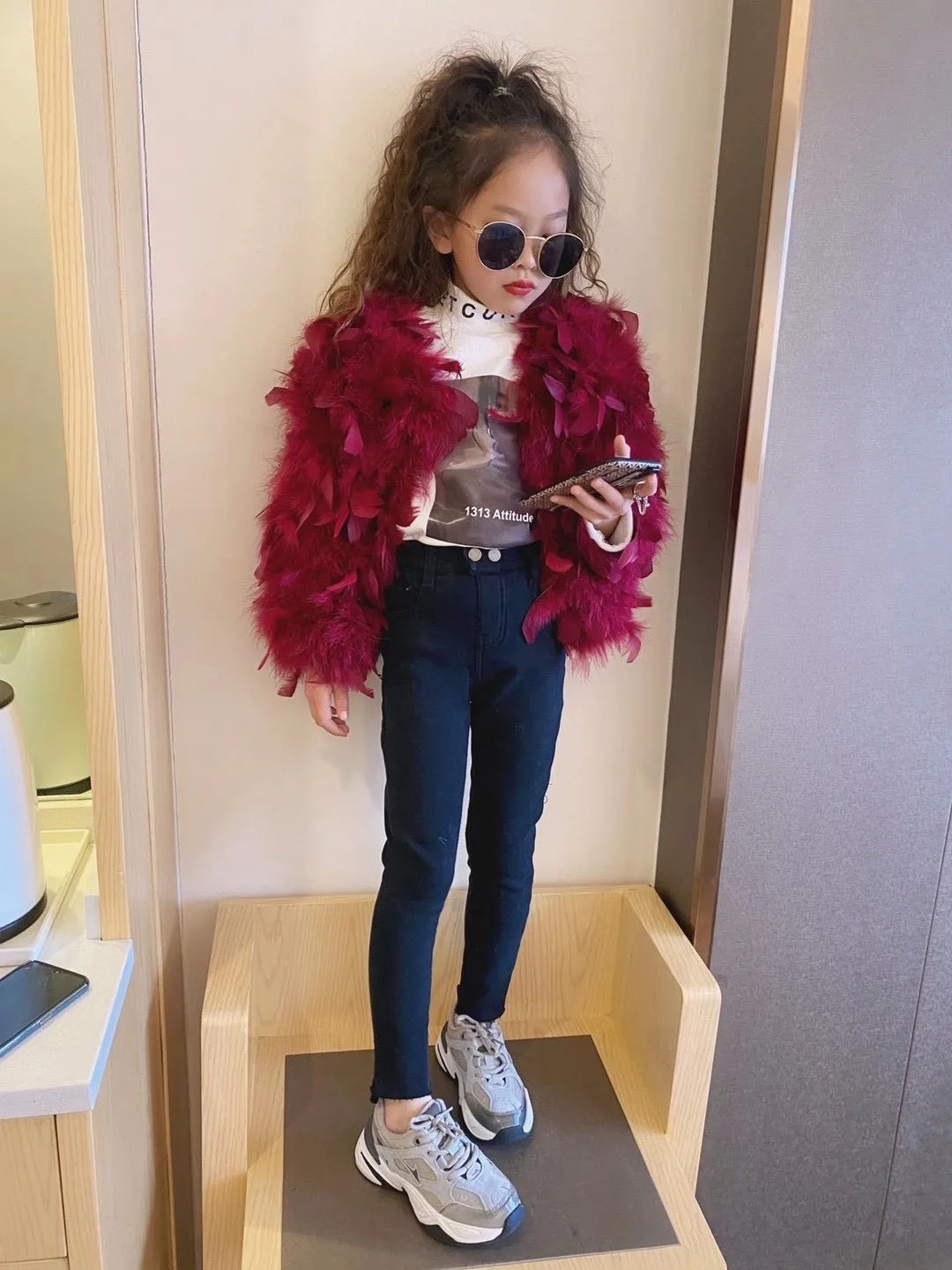 الجملة الاطفال سترة ريش النعام الحقيقي، زهرة فتاة حفل زفاف معطف مع ألواح الريش، متعدد الألوان الأطفال الرسمي