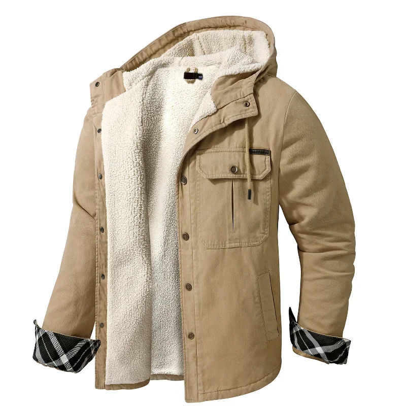 

Men's cotton Lamb Fleece Jacket Plush Parkas Male Thick Cotton Hooded Coat Oversized Winter Coat Winter Jacket Outwear for Men