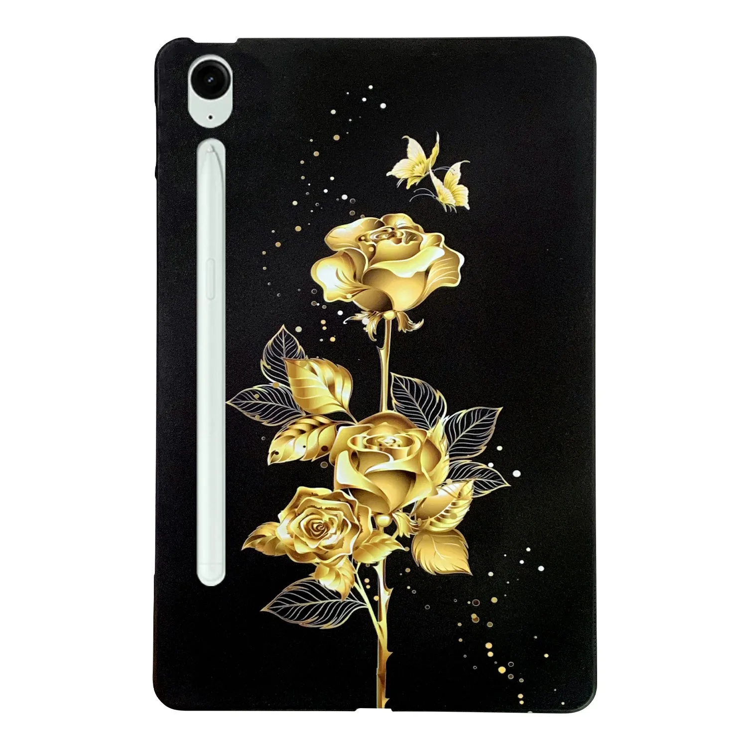

For Samsung Galaxy Tab S10 FE+ TPU Case Pattern Printing Slim Tablet Protective Cover - Golden Butterfly Rose