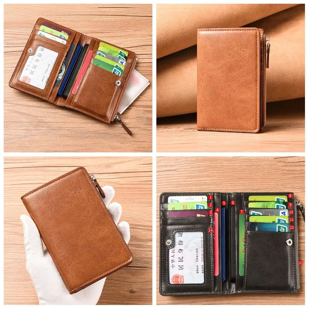 Vintage Multi-position Men's Short Wallet Thin Multi-function PU Card Bag Korean Style Coin Pocket Leather Coin Pocket Travel