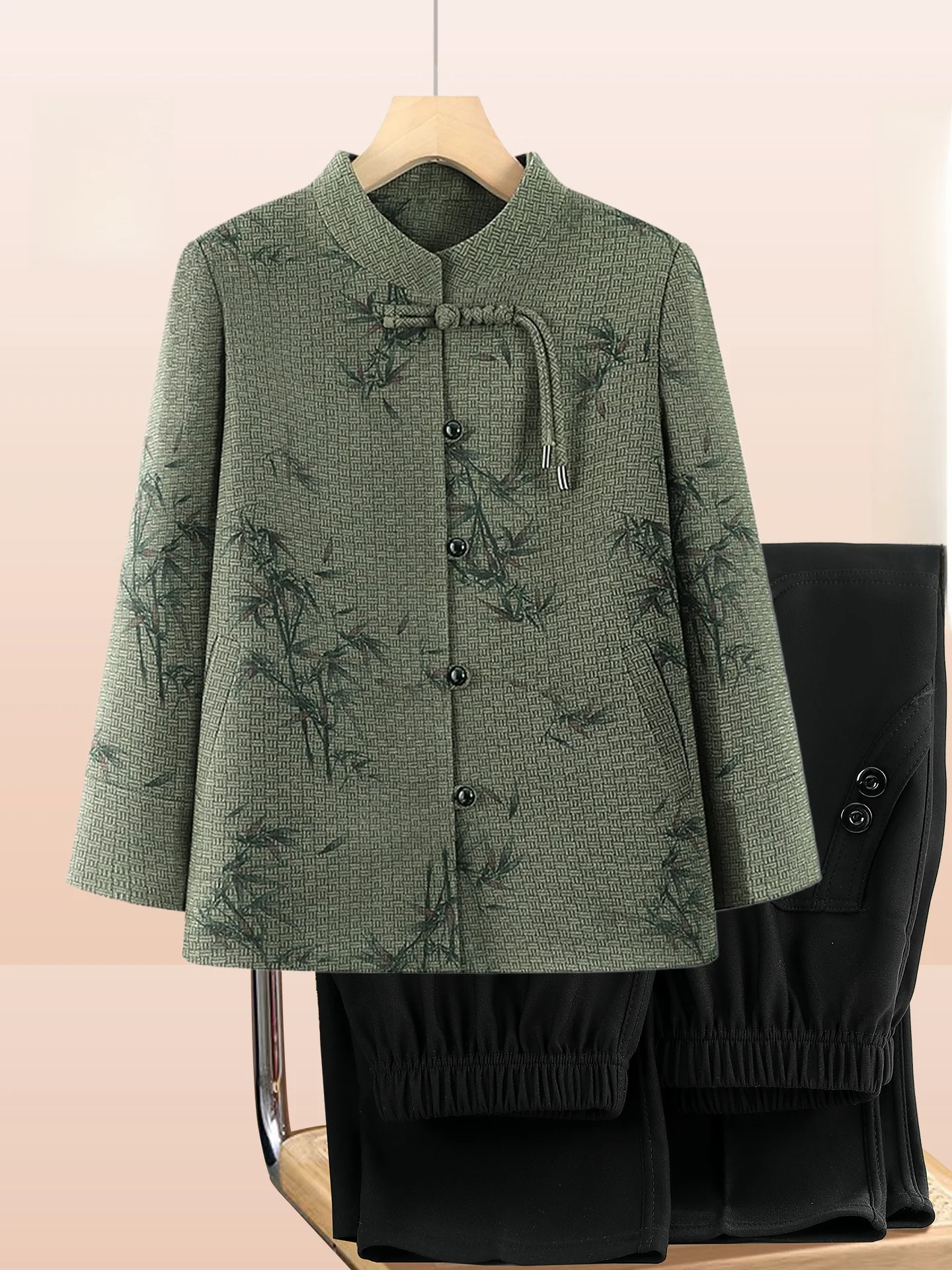 

Новая женская верхняя одежда в китайском стиле: ретро-куртка свободного кроя с воротником-стойкой и длинными брюками, на одной пуговице