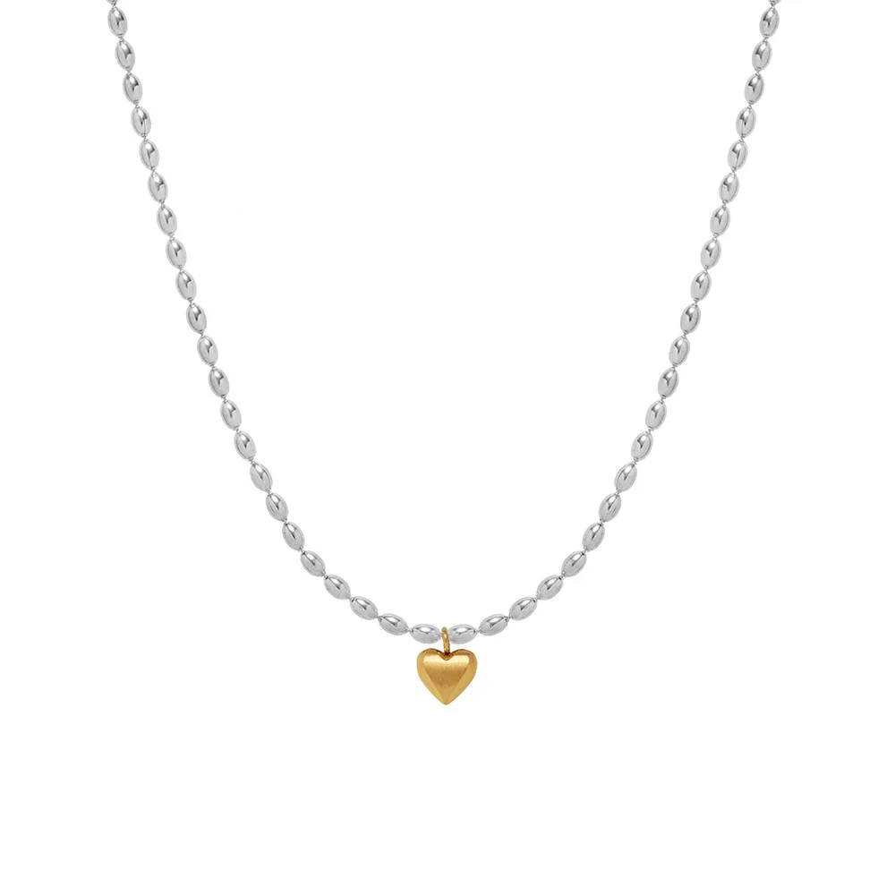 Sweet Stainless Steel Gold Silver Dual Color Heart Pendant Necklace for Women 18K PVD Plated Chic Romantic Collar Jewelry