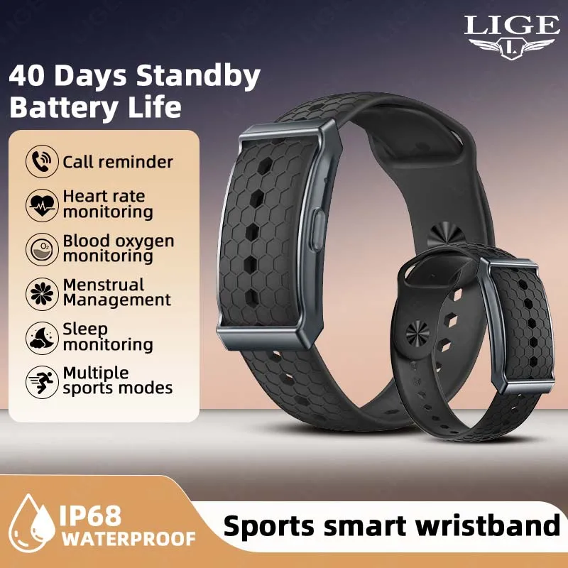 LIGE Nuovo braccialetto intelligente da uomo Conteggio passi Promemoria messaggio Frequenza cardiaca Monitor del sonno Sport Fitness Salute Smartwatch Smart Band