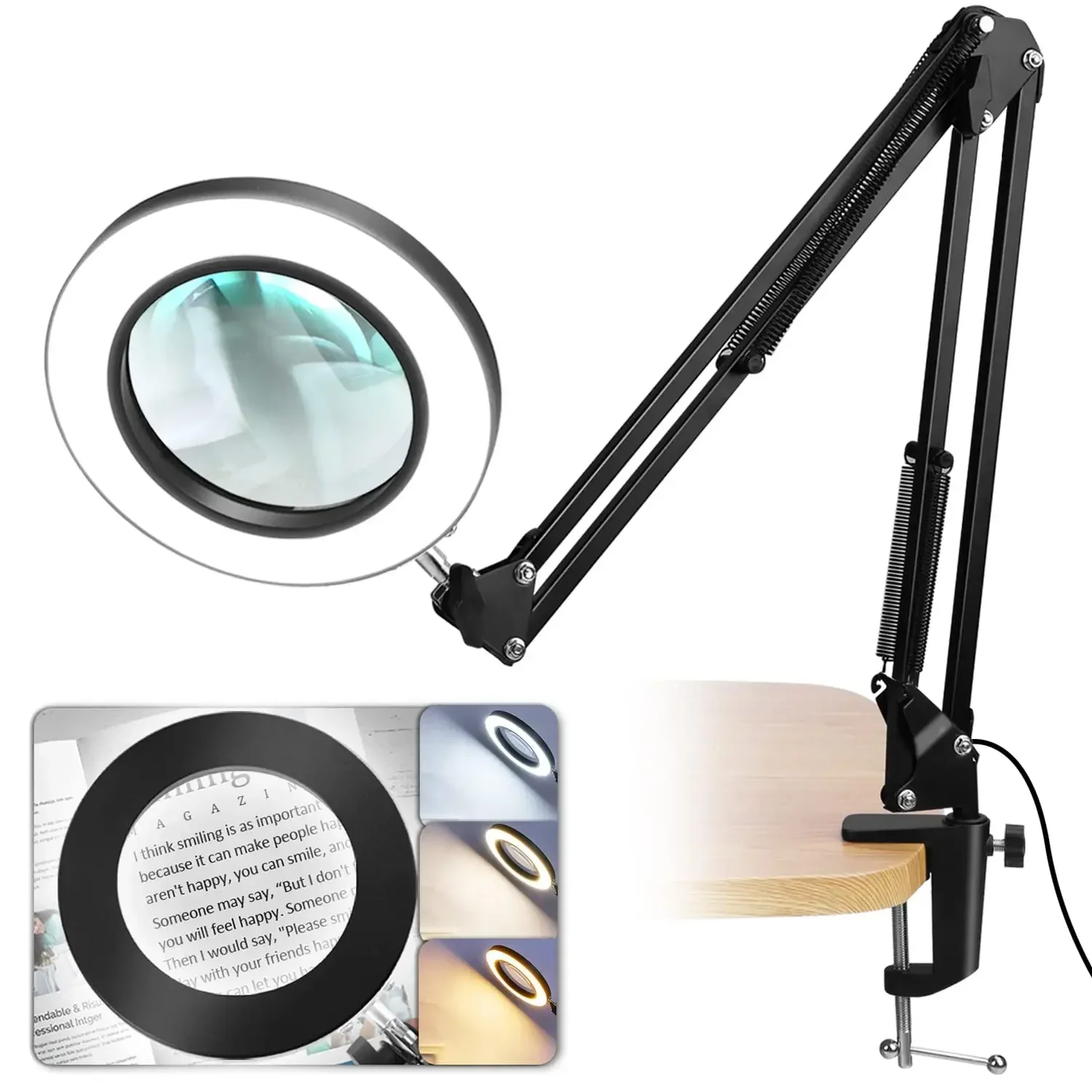 10X Magnifying Lamp Magnifying Glass with Light and Stand Magnifying Lamp Adjustable Swivel Arm LED Magnifier Desktop Lamp