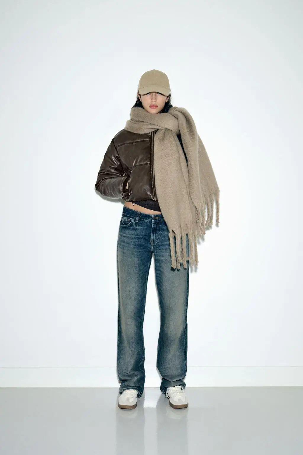 

Women's Cotton Jaet up Faux Leather ort Coat Autumn Winter New Sle Casual Loose Fit Hat Not Detachable PU Material