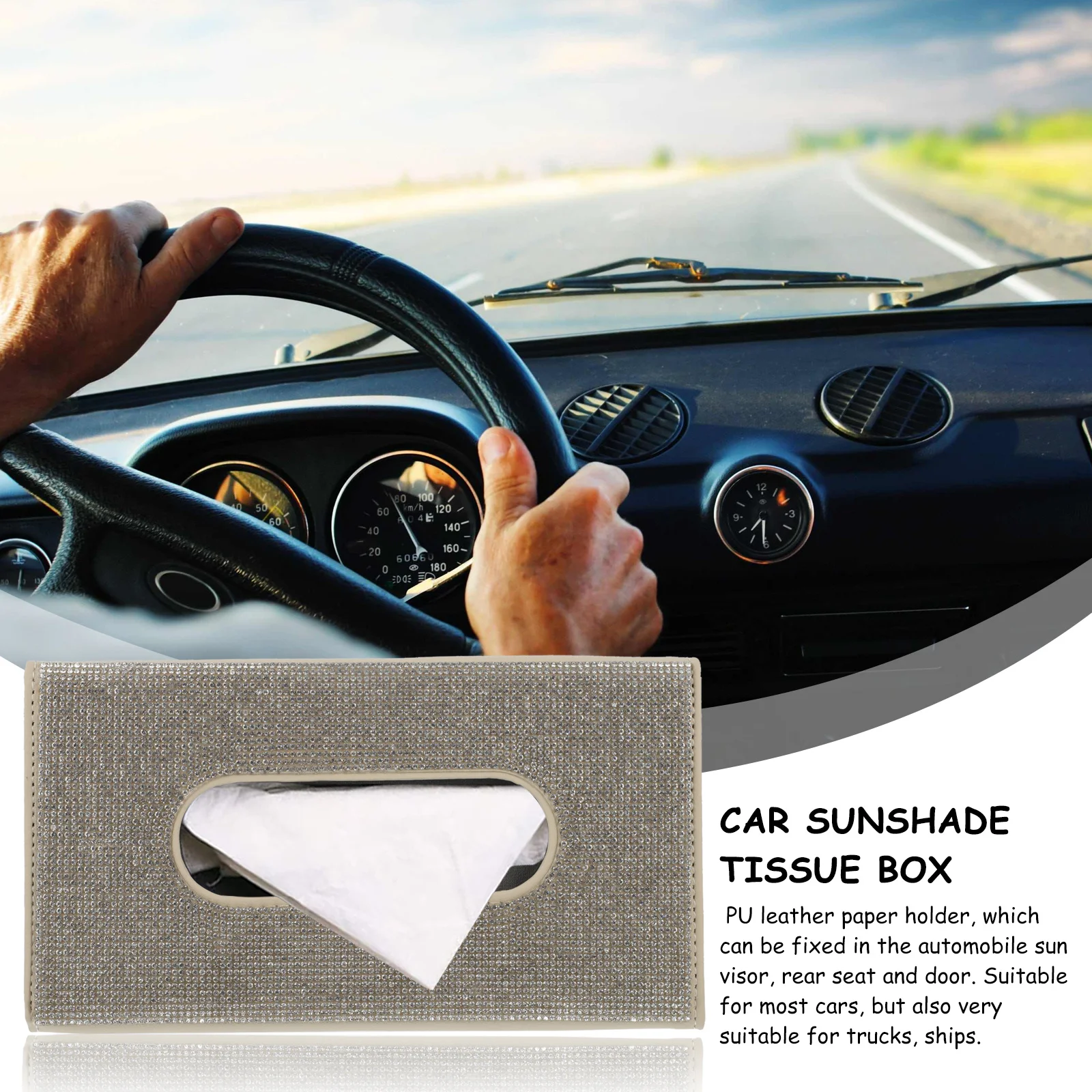 

Sun Visor Tissue Box Car Holder Premium PU Car Napkin Holder with Rhinestone Decoration Easy to Install Stylish Auto