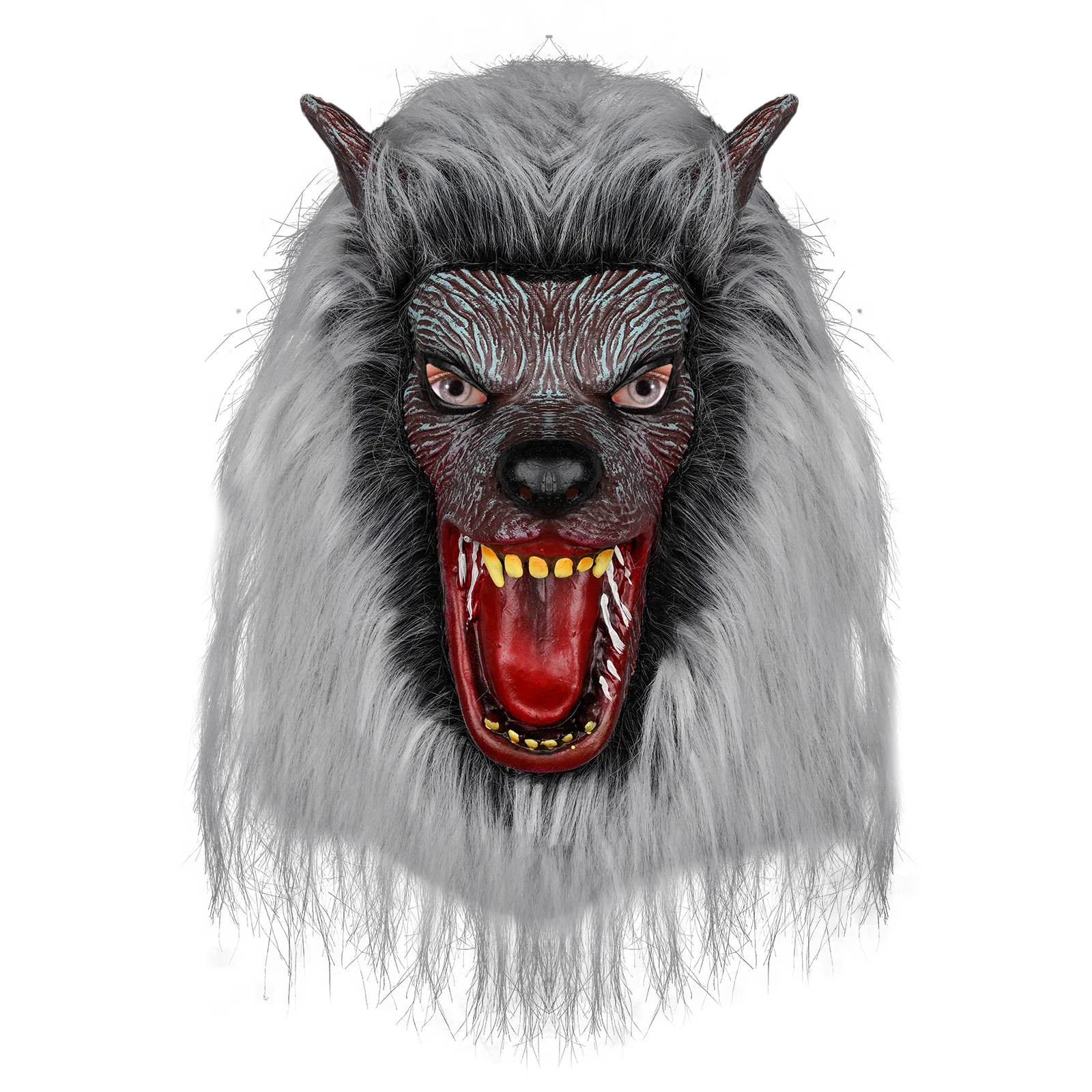 

Realistic Wolf Latex Mask with Grey Fur, Scary Full Head Werewolf Mask, Halloween Cosplay Prop for Haunted House