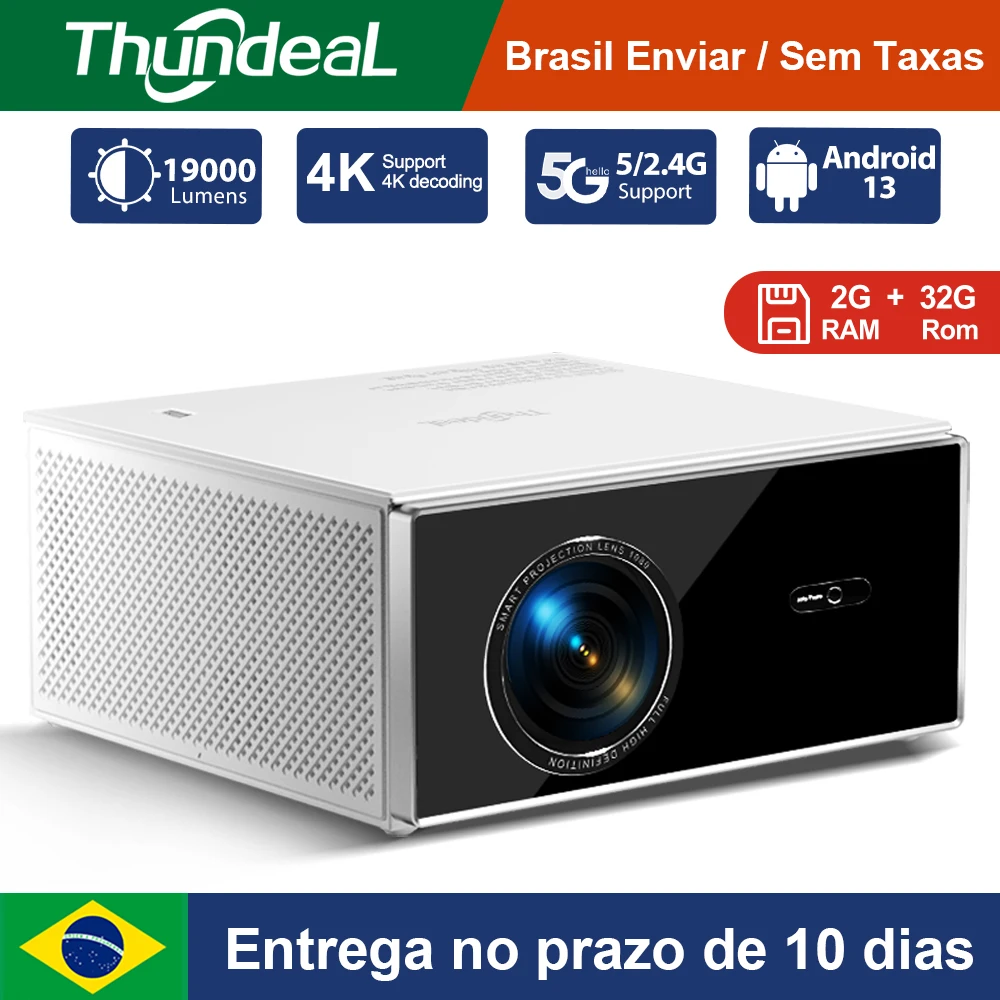 ThundeaL TDA7W Full HD 1080P Projetor Android 13 WiFi6 2G 32G Projetor 4k Vídeo TDA7 Controle de Voz 3D Smart Home Theater de casa Beamer projetor 4k portátil projetor