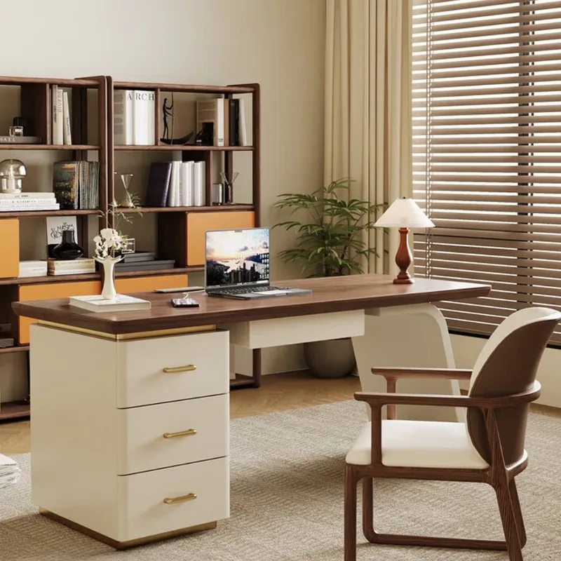 Minimalist modern solid wood desk cabinet - integrated light luxury high-end study desk, bedroom furniture