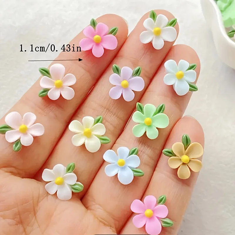 20pcs Resin Mini Flower and Leaf Flat-Back Charms - Vibrant Colors, Versatile Use,for Nail Art, DIY Crafts, and Jewelry Making