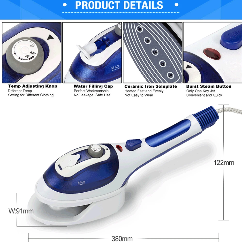 Handheld Steam Brush Ceramic Soleplate Garment Steamer 800W Thermostat Iron 2 in 1 Portable Steam Iron Brush Steamer   מגהץ