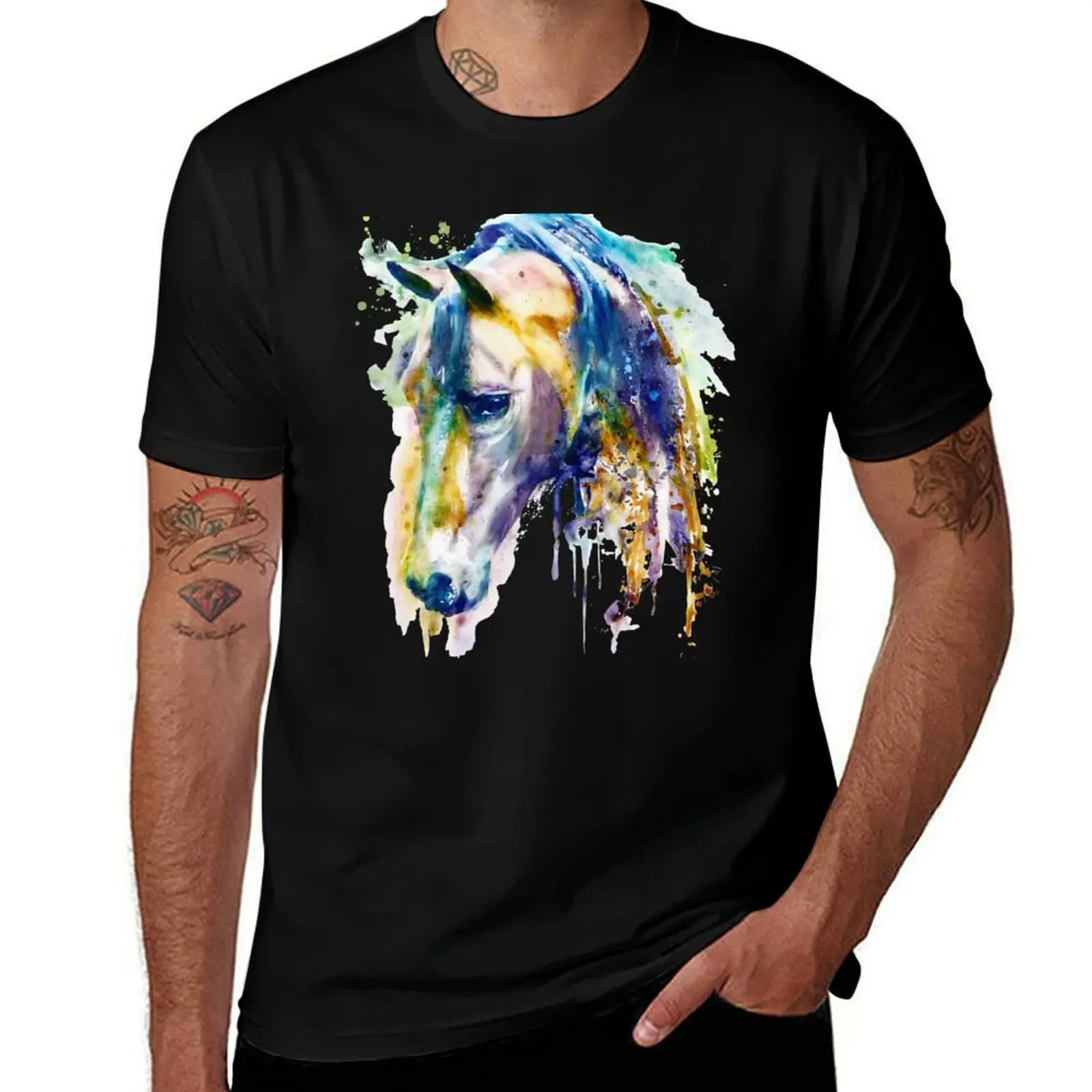 

Horse Head watercolor T-Shirt Outdoor Work Short Sleeve Top