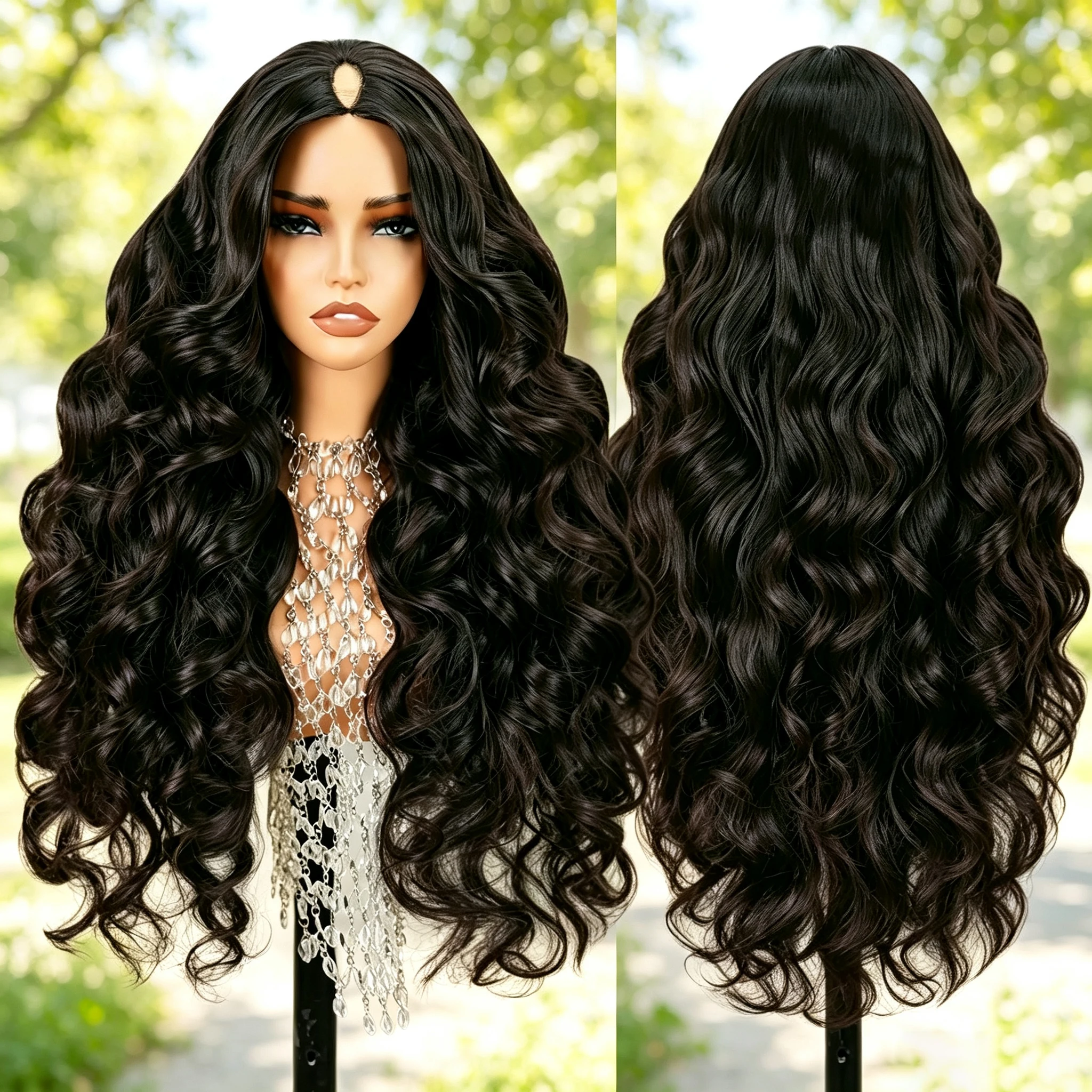 Perruque Smilegirl en cheveux humains, coupe en V, ondulée, densité 250%, sans colle, version améliorée, perruque en U avec cordon de serrage, 26 pouces, noir naturel, sans besoin de laisser de cheveux apparents, sans couture, perruque demi-tête en V à clipser, pour femmes, facile à poser pour les débutantes