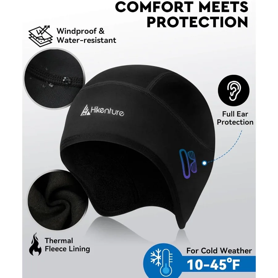 Topi Helm dengan Lubang Kacamata, Topi Bersepeda Termal Musim Dingin untuk Pria dan Wanita, Topi Beanie Bersepeda