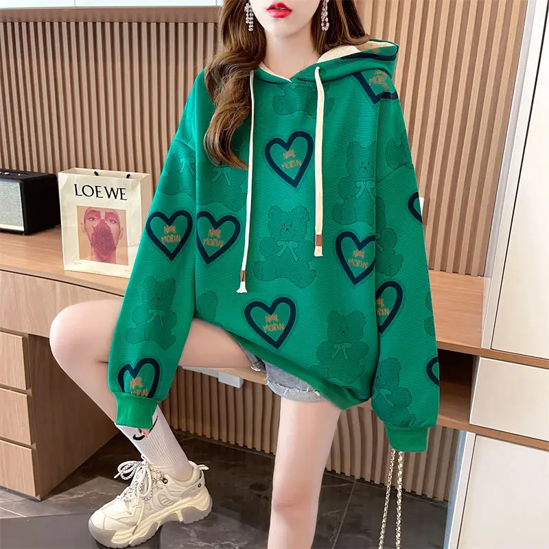 Autumn Winter Casual Korean Cartoon Printed Hoodies 2023 Women\'s Clothing Fashion All-match Long Sleeve Sweatshirts for Female