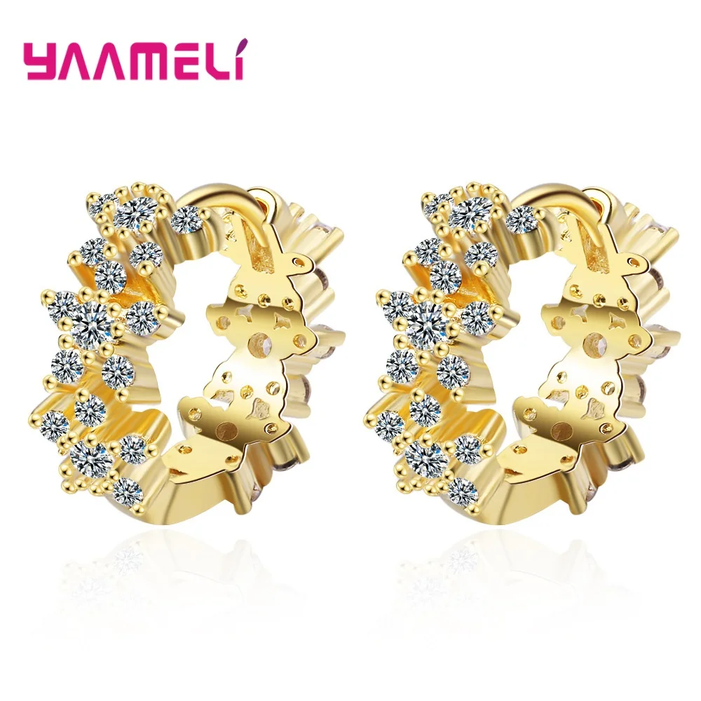 925 Sterling Silver Cute Gold Statement Hoop Earrings For Women Girls Trend CZ Crystal Fashion Jewelry Wholesale image 6