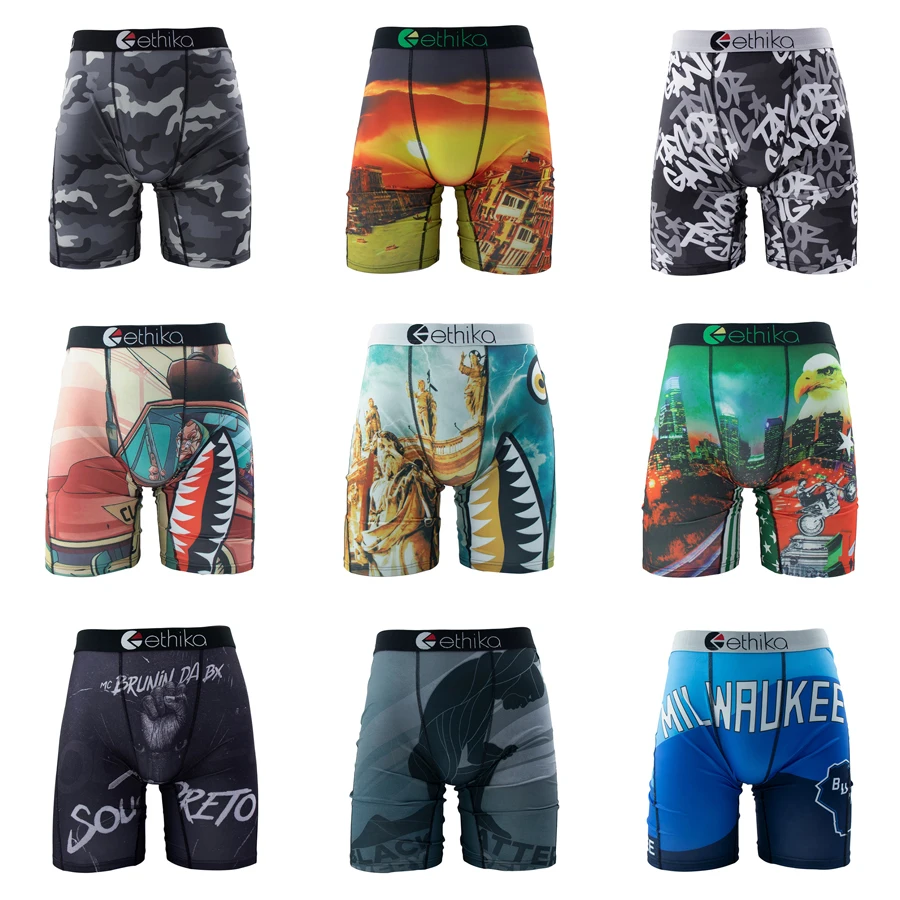 

Нижнее белье ETHIKA, 1 шт., мужские сексуальные боксеры с принтом, дышащие мужские плавки, большие размеры S-3XL, мужские трусы для плавания, мужские трусы