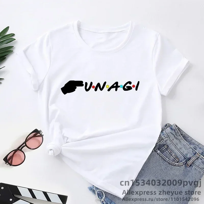 Unagi مع النقاط الملونة تي شيرت النساء الأصدقاء برنامج تلفزيوني التي شيرت Harajuku الصيف المرأة تي شيرت للجنسين الشارع الشهير