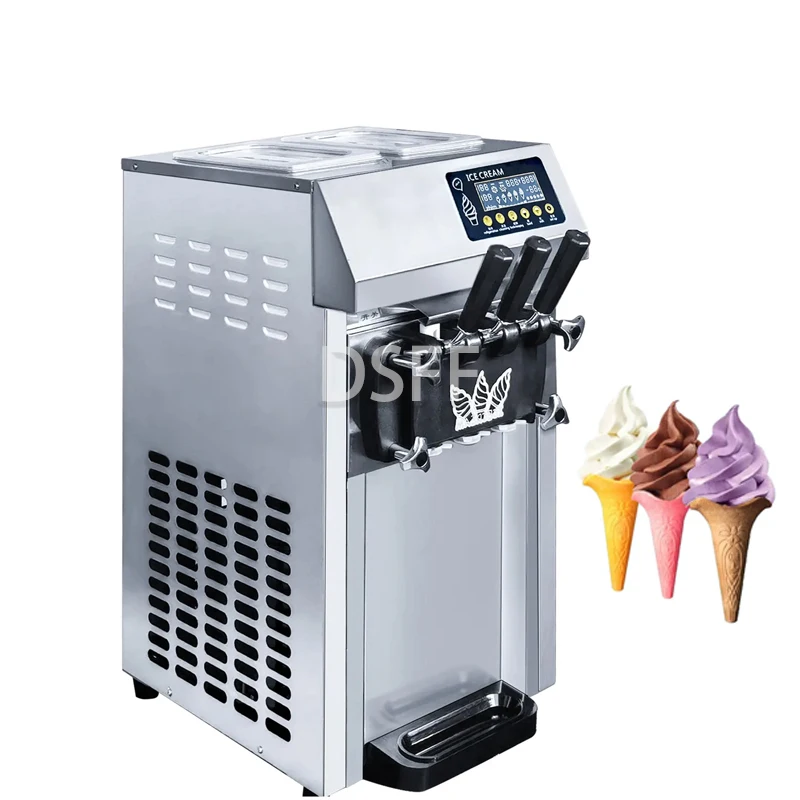 Stainless Steel 3 Flavors Soft Serve Ice Cream Machine Self-Cleaning Ice Maker Machine