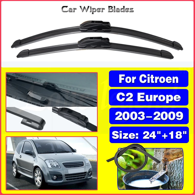 

For Citroen C2 Europe 2003 - 2009 Car Accessories Front Windscreen Wiper Blade Brushes Wipers U Type J Hooks 2009 2008 24"+18"