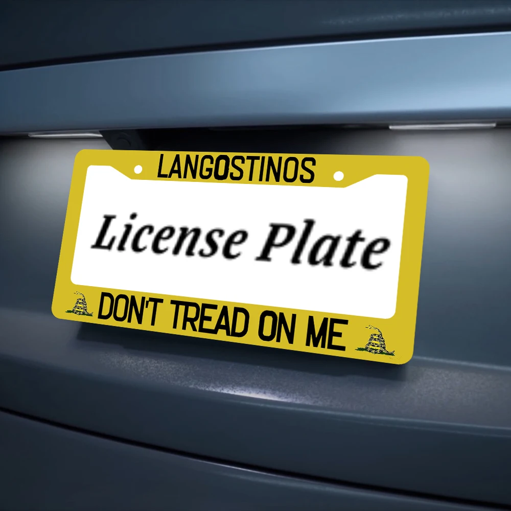 غطاء لوحة الترخيص أصفر أسود إطارات لوحة الترخيص Langostinos Don't Tread on Me ملحق سيارة عالمي من الألومنيوم #5